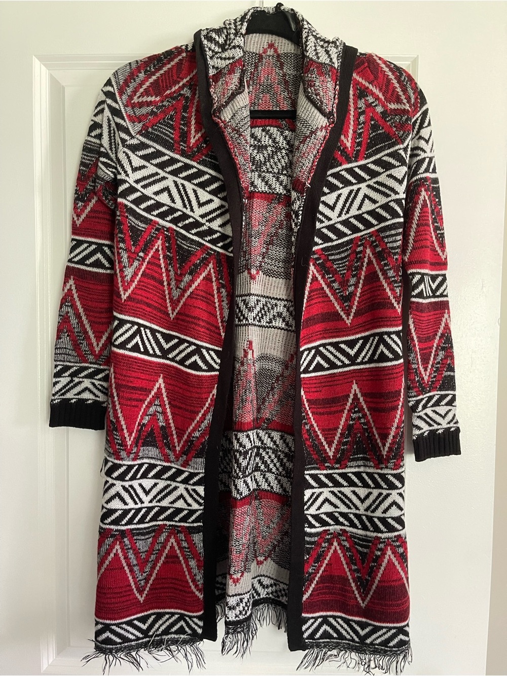 Almost Famous Red & Black Tribal Open-Front Cardigan